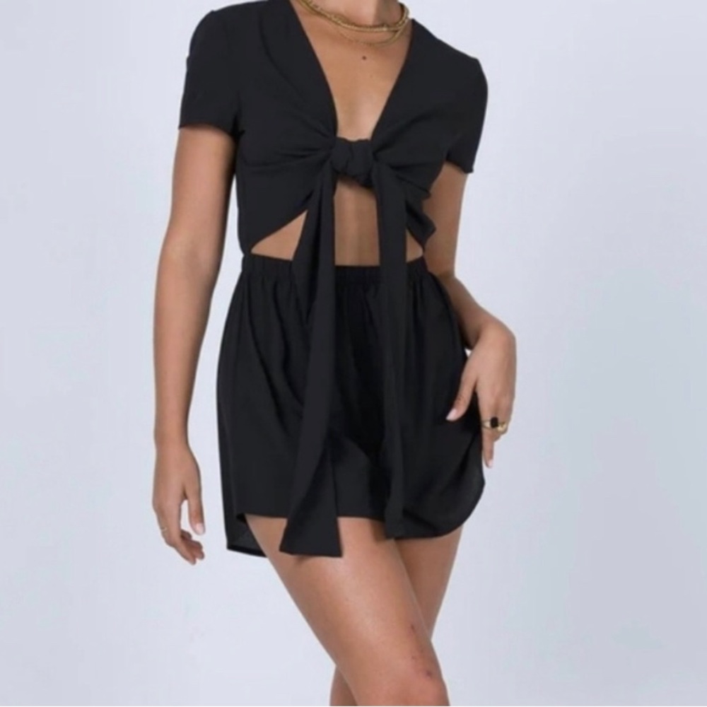 Princess Polly black tie front romper